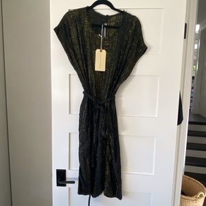 Raquel Allegra Lame Broadcloth Raw Edge Dress